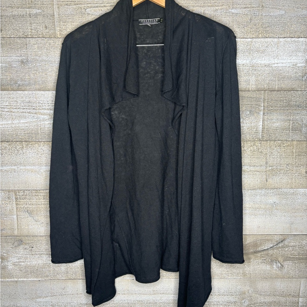 Peruvian Connection black linen pima cotton blend drape sweater cardigan XS